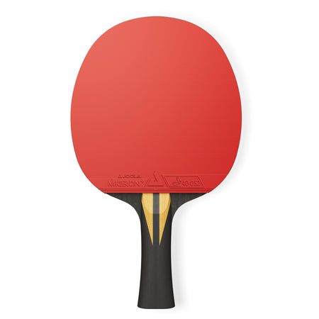 White background, product image of the JOOLA x Hugo Calderano table tennis racket, red rubber surface.