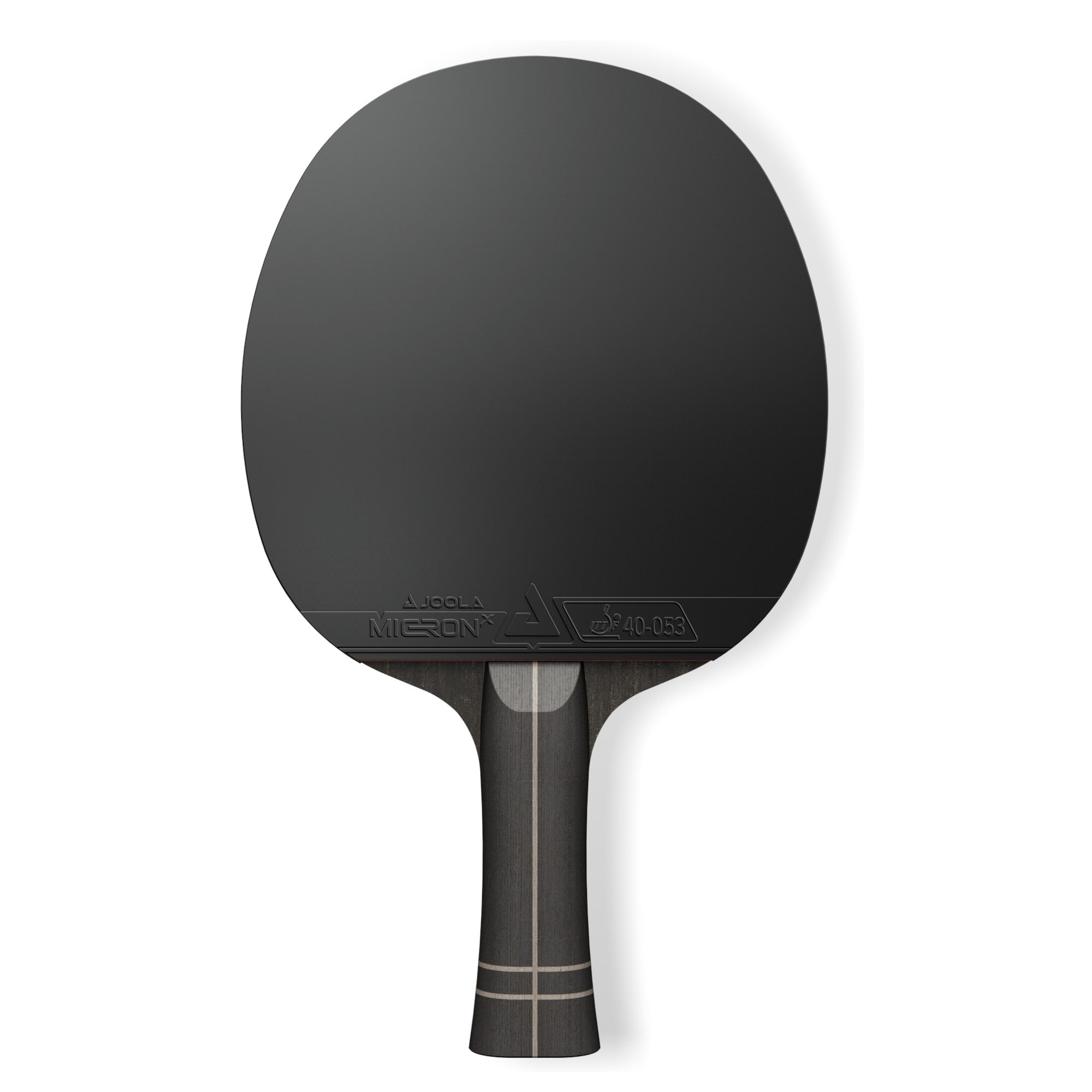 White background, product image showing the JOOLA Infinity Z Carbon Table Tennis Racket, black surface and black hande.