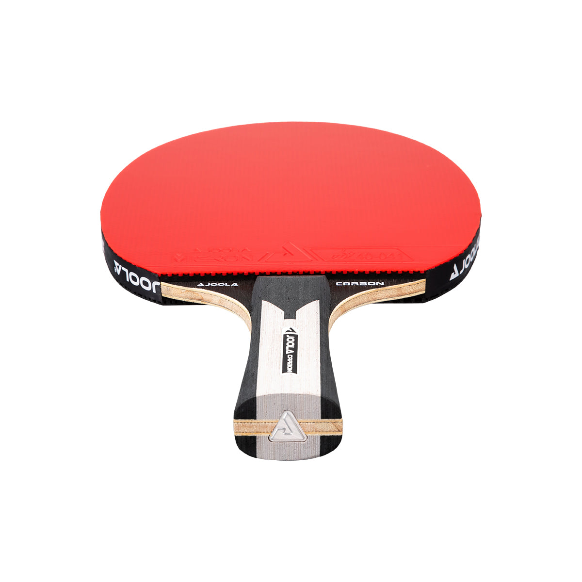 White background, JOOLA Carbon X Table Tennis Racket with a red surface.