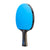 Blue ping pong paddle with black handle on a white background