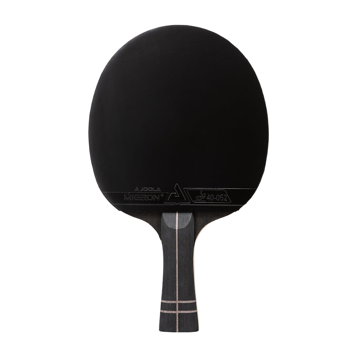 Black table tennis paddle on a white background
