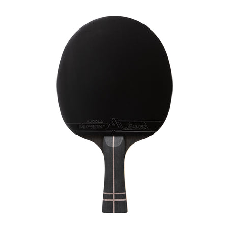Black table tennis paddle on a white background