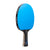 Blue table tennis paddle with black handle on a white background