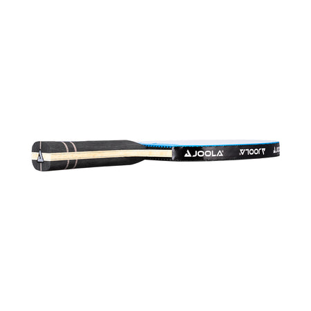 White background, view of the side of a JOOLA Infinity GL Ping pong paddle.