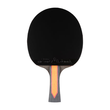Black JOOLA table tennis racket with black handle on a white background.