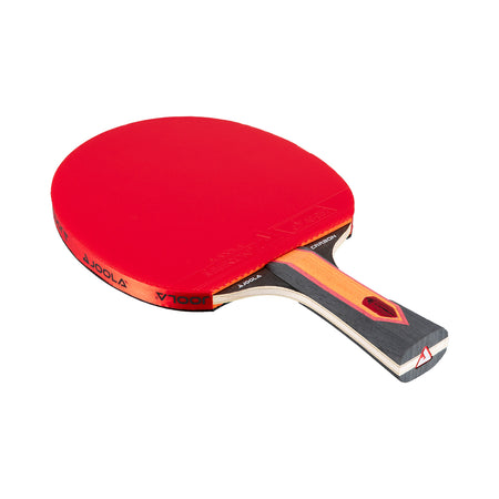 Red JOOLA table tennis racket with a white background.