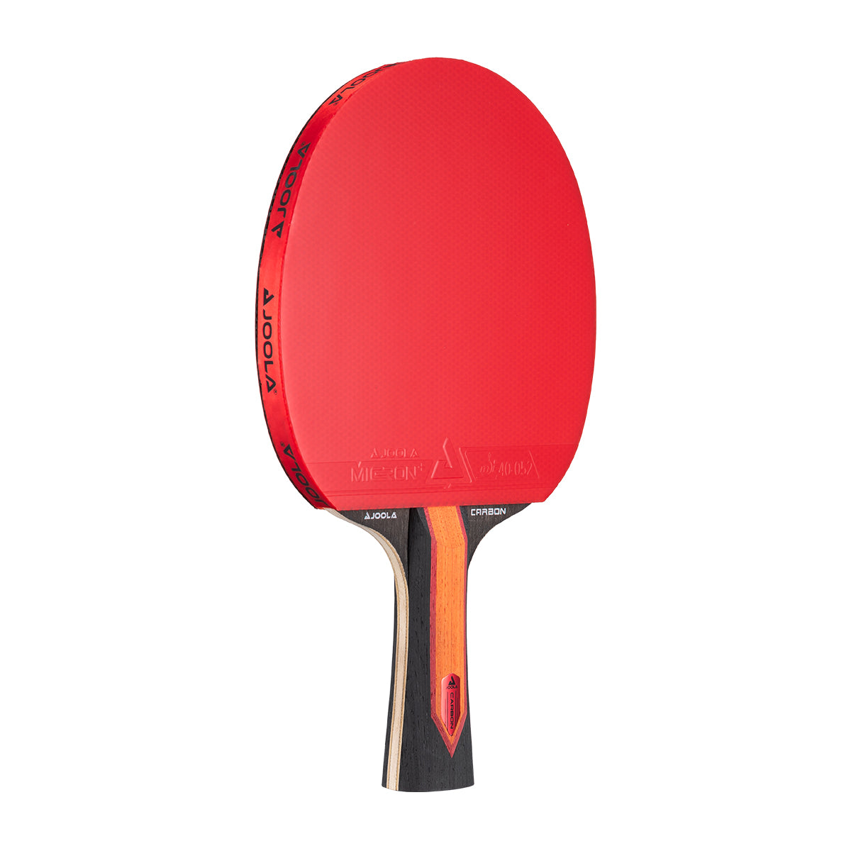 Red JOOLA table tennis racket with black handle on a white background.