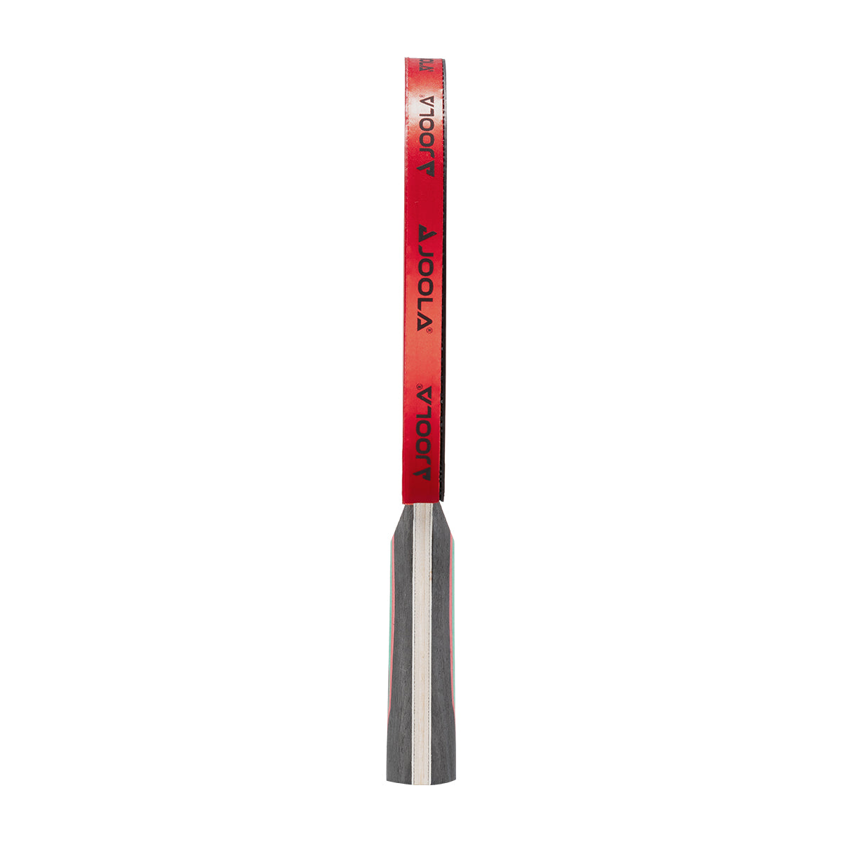 White background, white and gray handle on a JOOLA Red Carbon CTR table tennis racket.