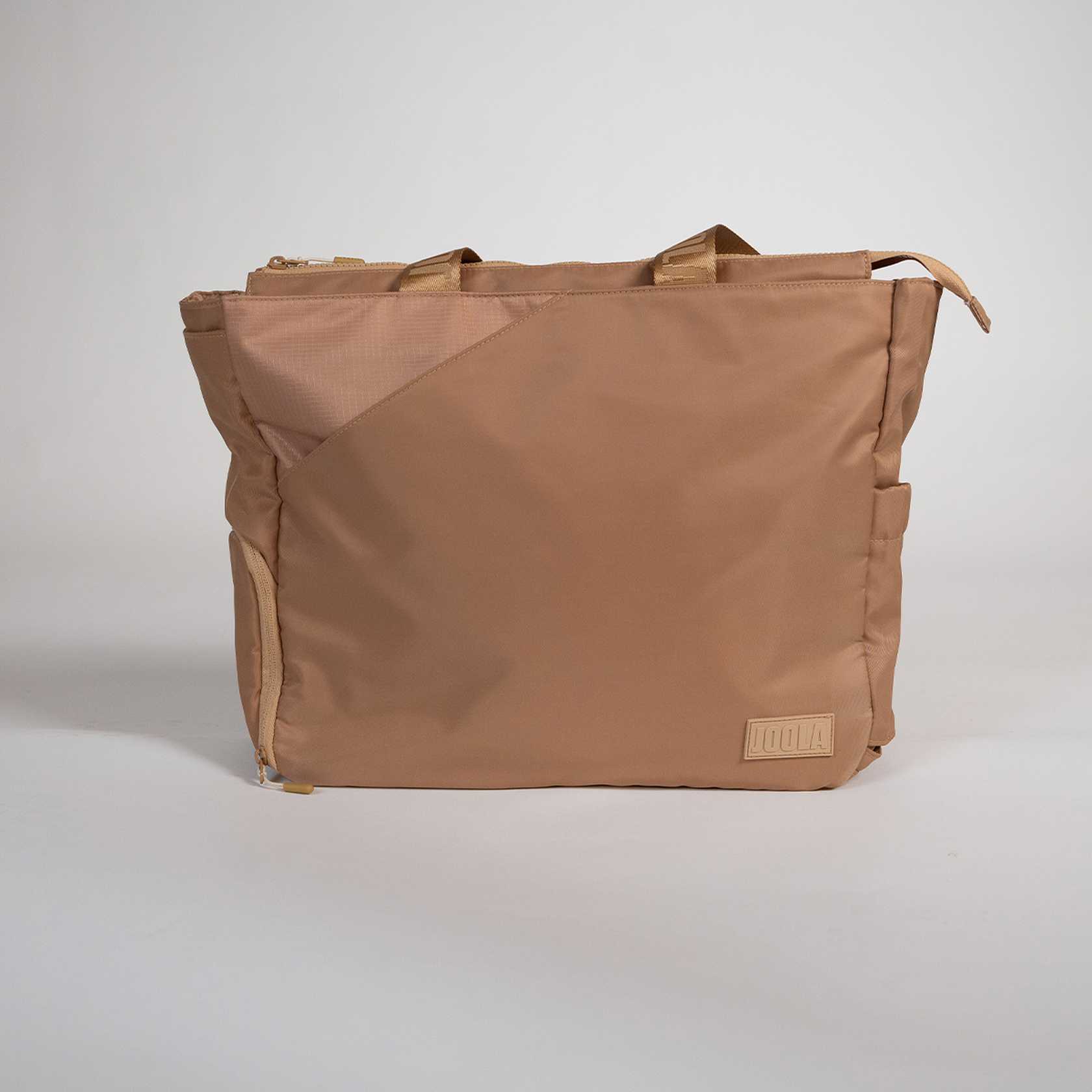 Brown bag with a visible JOOLA brand label on a light gray background