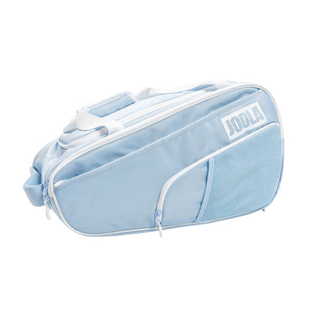 Light blue JOOLA Tour Elite sports bag with white accents on a white background