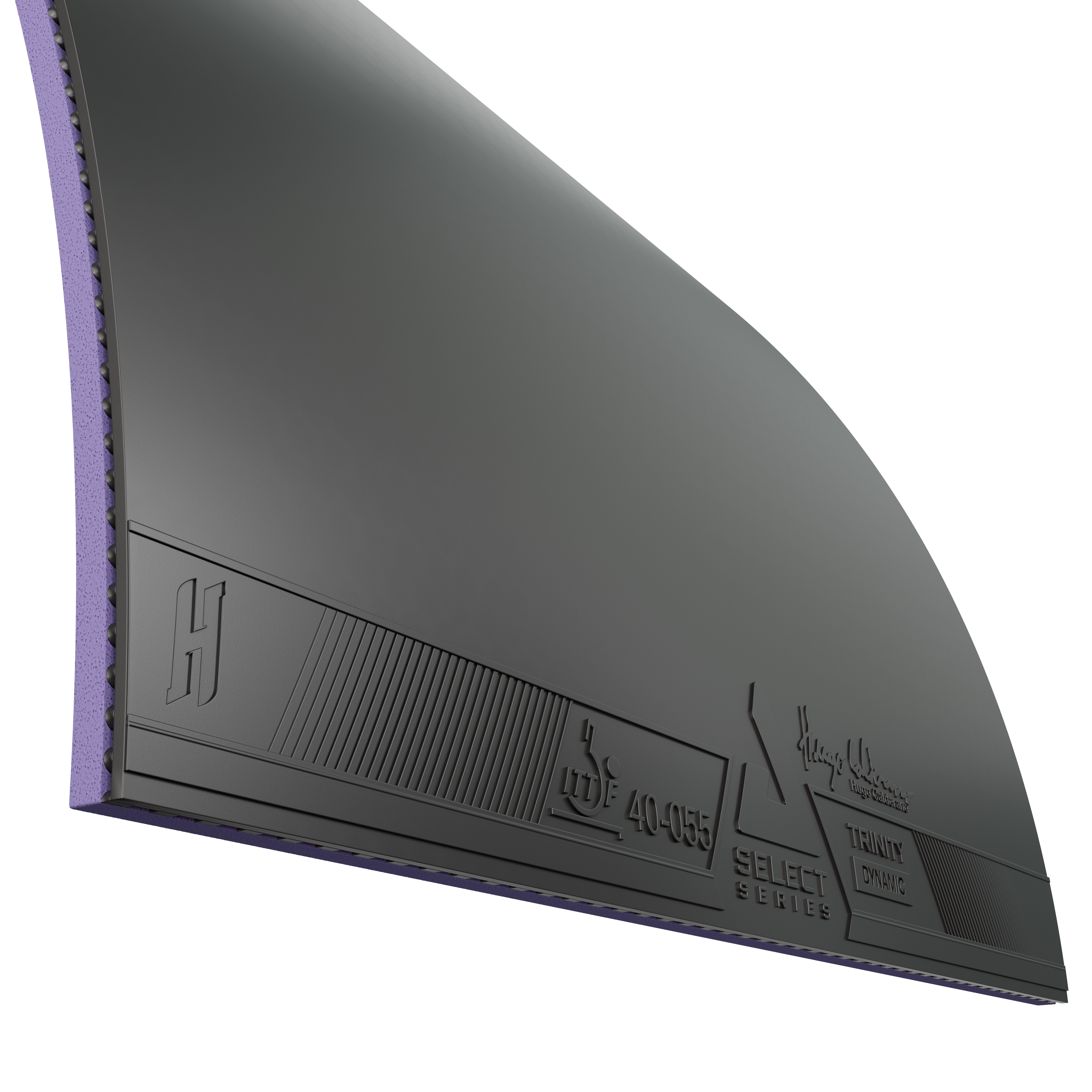 Close up image of a sheet of black JOOLA Trinity Hugo Calderano table tennis rubber.