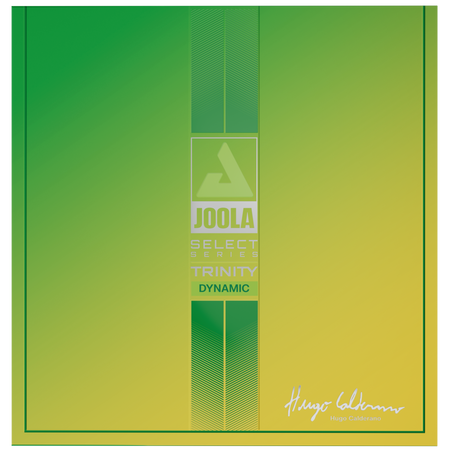 Image of a yellow and green package of JOOLA Select Series Trinitiy Dynamic table tennis rubber.