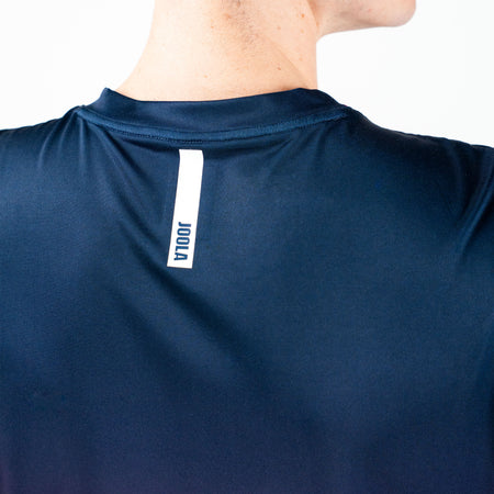 White background, product image of the back of a JOOLA Men's Competition men's table tennis shirt.