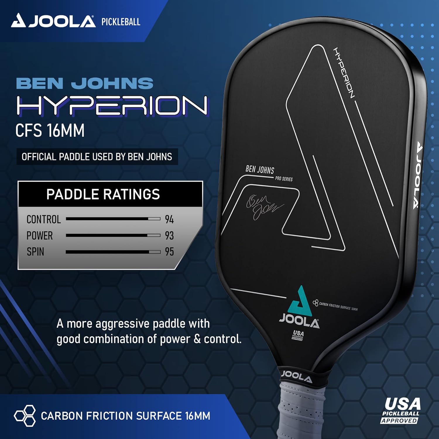 Ben Johns Hyperion CFS 16 Pickleball Paddle: análisis técnico Pala de pickleball JOOLA Ben Johns Hyperion CFS 16, imagen del producto 5