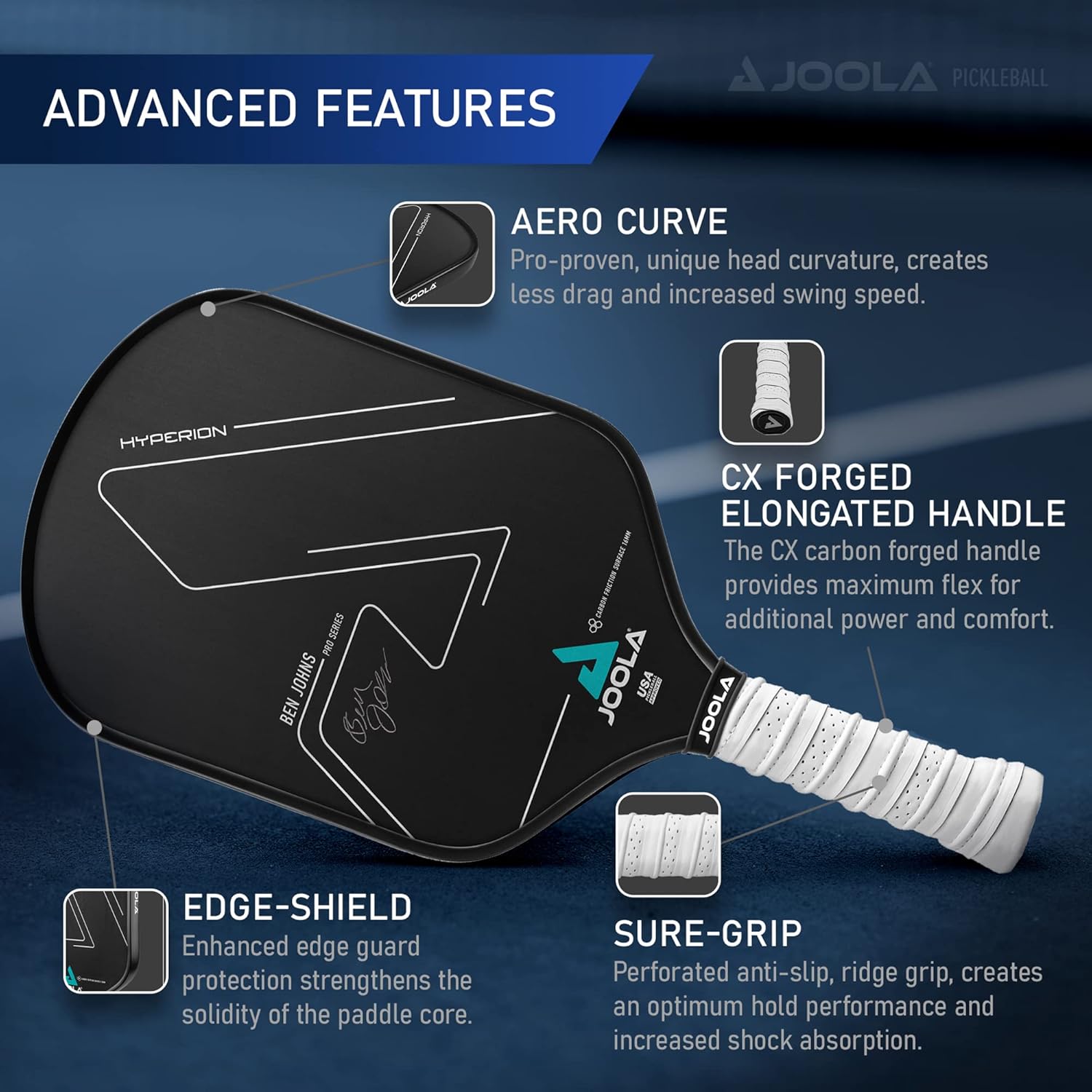 Ben Johns Hyperion CFS 16 Pickleball Paddle: análisis técnico Pala de pickleball JOOLA Ben Johns Hyperion CFS 16, imagen del producto 6