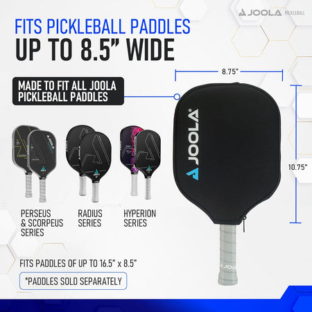 JOOLA pickleball paddle with branding and product features on a white background.