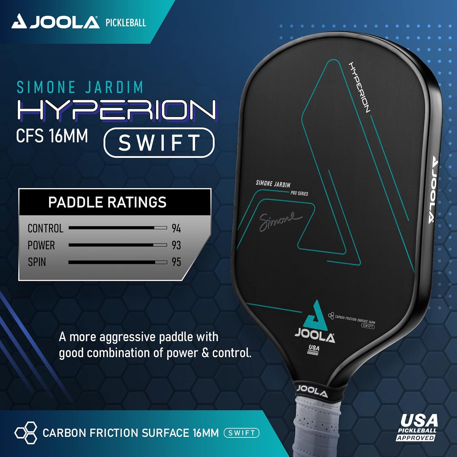 JOOLA Simone Jardim Hyperion CFS 16 Swift Pickleball Paddle