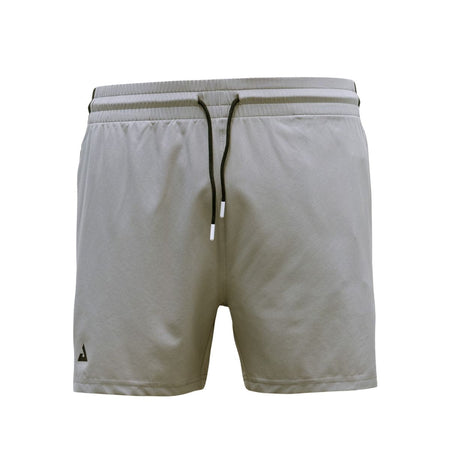 Beige JOOLA pickleball shorts with a drawstring on a white background.