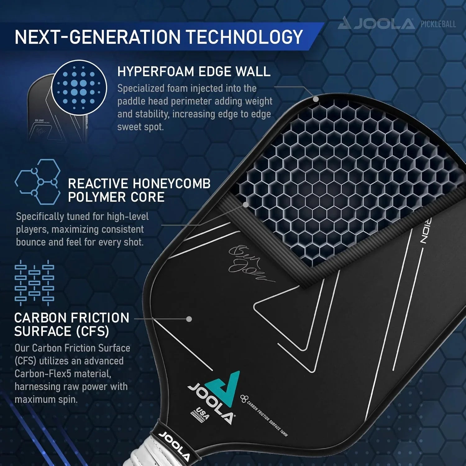 Ben Johns Hyperion CFS 16 Pickleball Paddle: análisis técnico Pala de pickleball JOOLA Ben Johns Hyperion CFS 16, imagen del producto 8