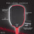 Diagram of a pickleball paddle with labeled features on a black background