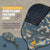 Camouflage pickleball paddle with honeycomb polymer core technology on a gray background.