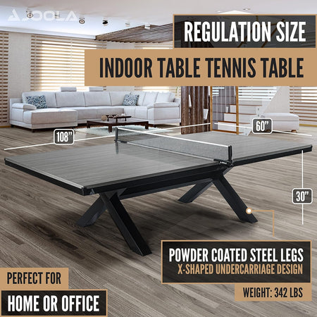 Indoor table tennis size specs for the JOOLA Berkshire Gray Indoor/Outdoor Table Tennis Table.