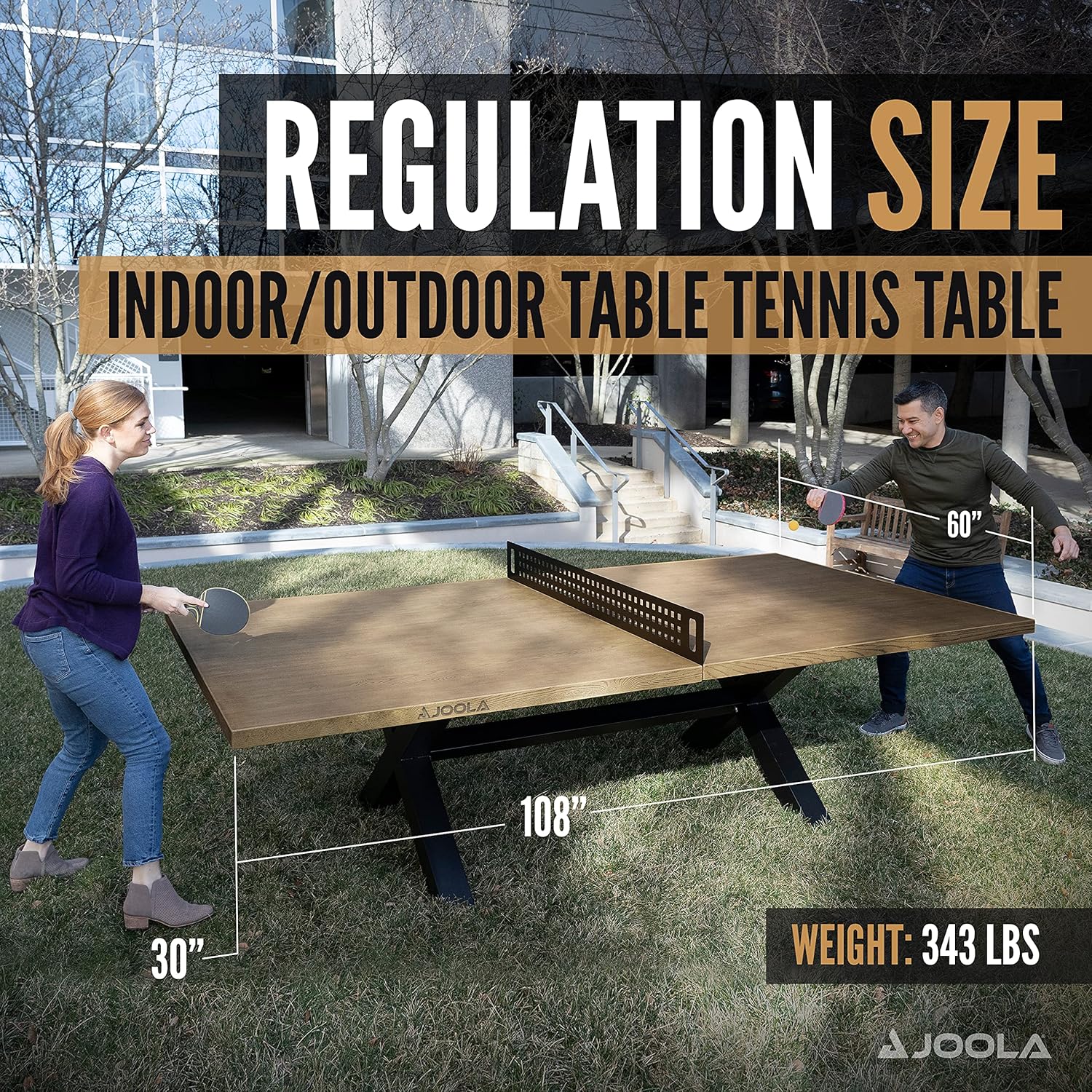 Table Tennis table spec infographic for the JOOLA Berkshire Indoor/Outdoor Table Tennis Table.