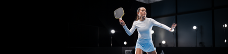 Banner image of Anna Bright with Scorpeus Pro V pickelball paddle.
