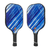 White Background Product Photo: JOOLA Astro Pickleball Paddle with a diagonally striped blue and white paddle face, black Feel-Tec Grip with white JOOLA logo