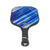 White Background Product Photo: JOOLA Astro Pickleball Paddle with a diagonally striped blue and white paddle face, black Feel-Tec Grip with white JOOLA logo