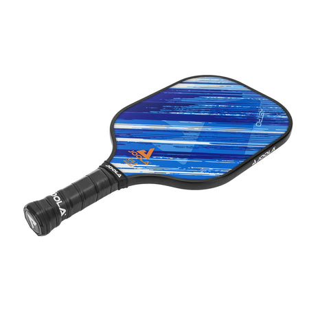 White background, product image showing the JOOLA Astro pickleball paddle, blue and white paddle face and black handle.