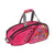 White Background Image: BRITTO x JOOLA Tour Elite Pickleball bag. Hot pink, unique BRITTO design with black BRITTO x JOOLA logo and gray straps.