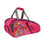 White Background Image: BRITTO x JOOLA Tour Elite Pickleball bag. Hot pink, unique BRITTO design with black BRITTO x JOOLA logo and gray straps.