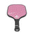 White background, angled product image showing the black handle and pink polkadot face of the JOOLA Simone Jardim Beacon pickleball paddle.