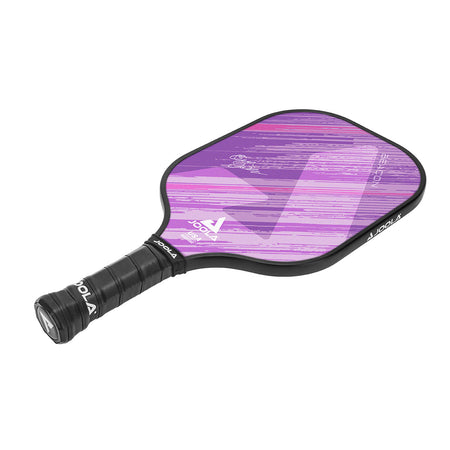 White background, angled product image of the JOOLA Beacon Pickleball Paddle with a black handle and purple JOOLA graphic on the paddle's face.