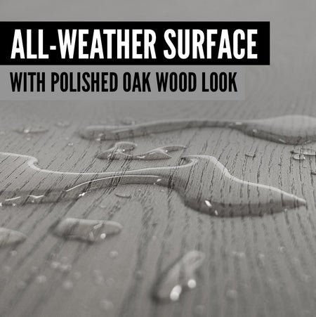 Infographic showing the all-weather surface on the Berkshire Gray table tennis table.