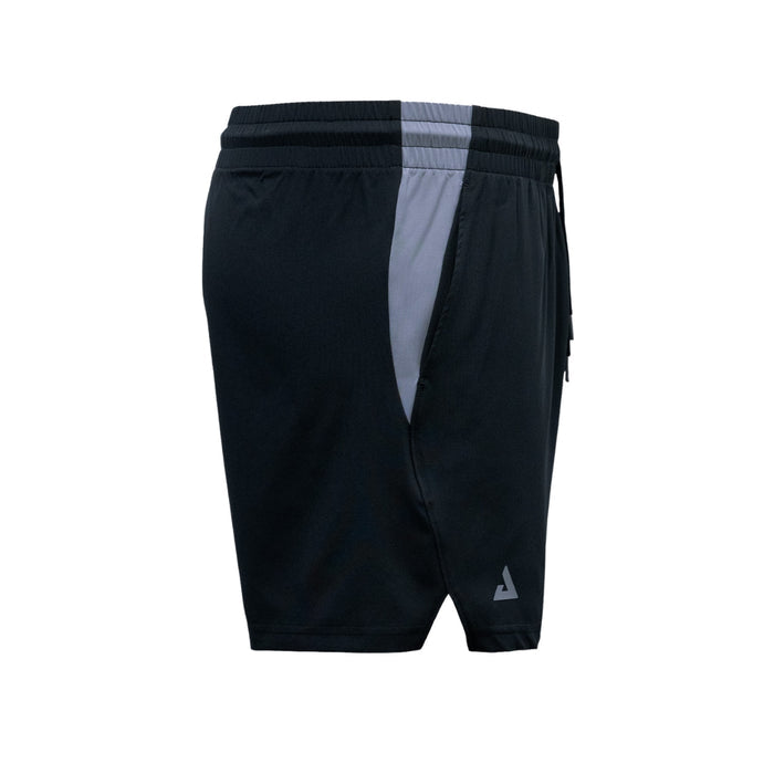 JOOLA's black athletic shorts with a gray stripe on a white background.