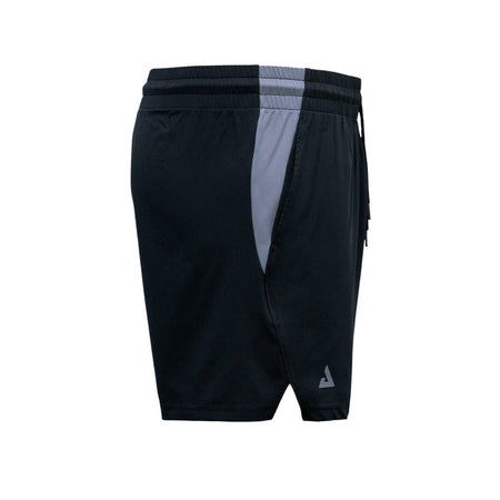 JOOLA's black athletic shorts with a gray stripe on a white background.