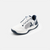White background, angled view of the JOOLA R4LLy Men's Pickleball shoe in navy blue and white colorway.