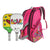 White Background Image: Two paddles, one JOOLA x Britto Love Paddle with the worlds LOVE on the paddle face, one JOOLA x Britto Heart Paddle green and yellow with Britto art on the paddle face. JOOLA x Britto Hot Pink Tour Elite Bag next to the two Britto paddles.