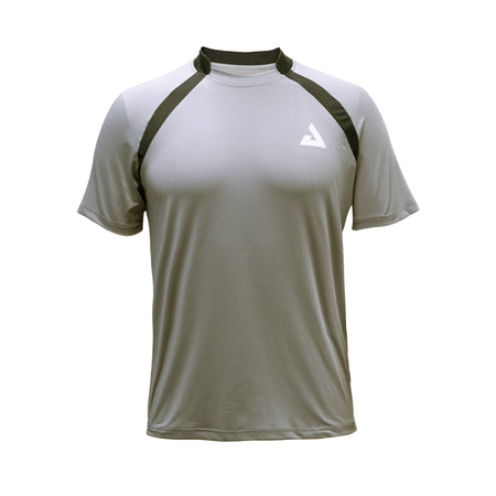 White background, product image showing the JOOLA Camiseta Blocked Reglan Cinza table tennis shirt.