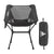 White Background Image: Black JOOLA Compact Portable Chair with mesh back panel, white JOOLA logo on inner left, foldable legs, and attachable storage bag with white JOOLA stacked logo.