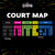 JOOLA Celebration Court map for Pickleball Celebration with colorful lines on a black background.