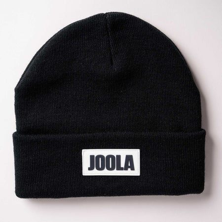 White background, black JOOLA Cuff Beanie with JOOLA logo in white and black.