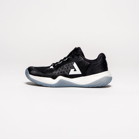 White background, product image of a JOOLA R4LLy pickleball shoe, black colorway.