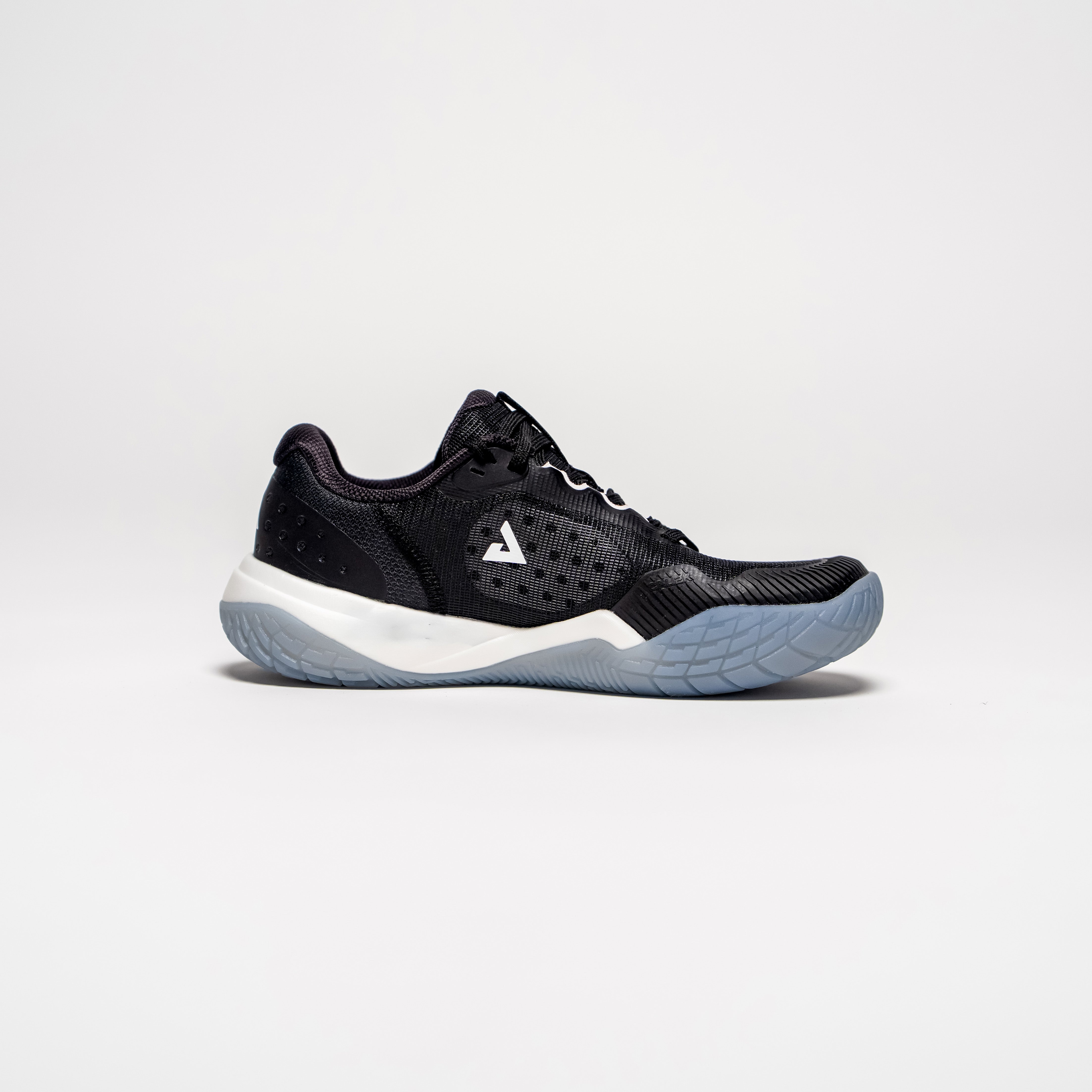 White background, product image of a JOOLA R4LLy pickleball shoe with a black colorway.