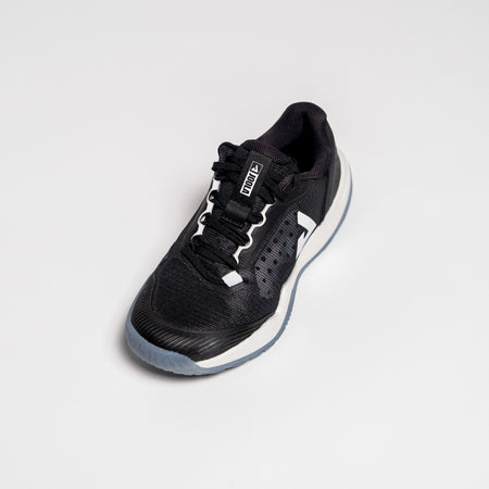 Angled aerial view of a JOOLA R4LLy pickleball shoe, black colorway.