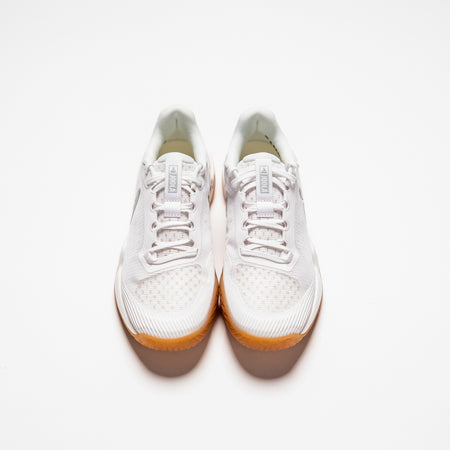 White background, top view of a pair of JOOLA Men's R4LLy pickleball shoes, white with gum sole.