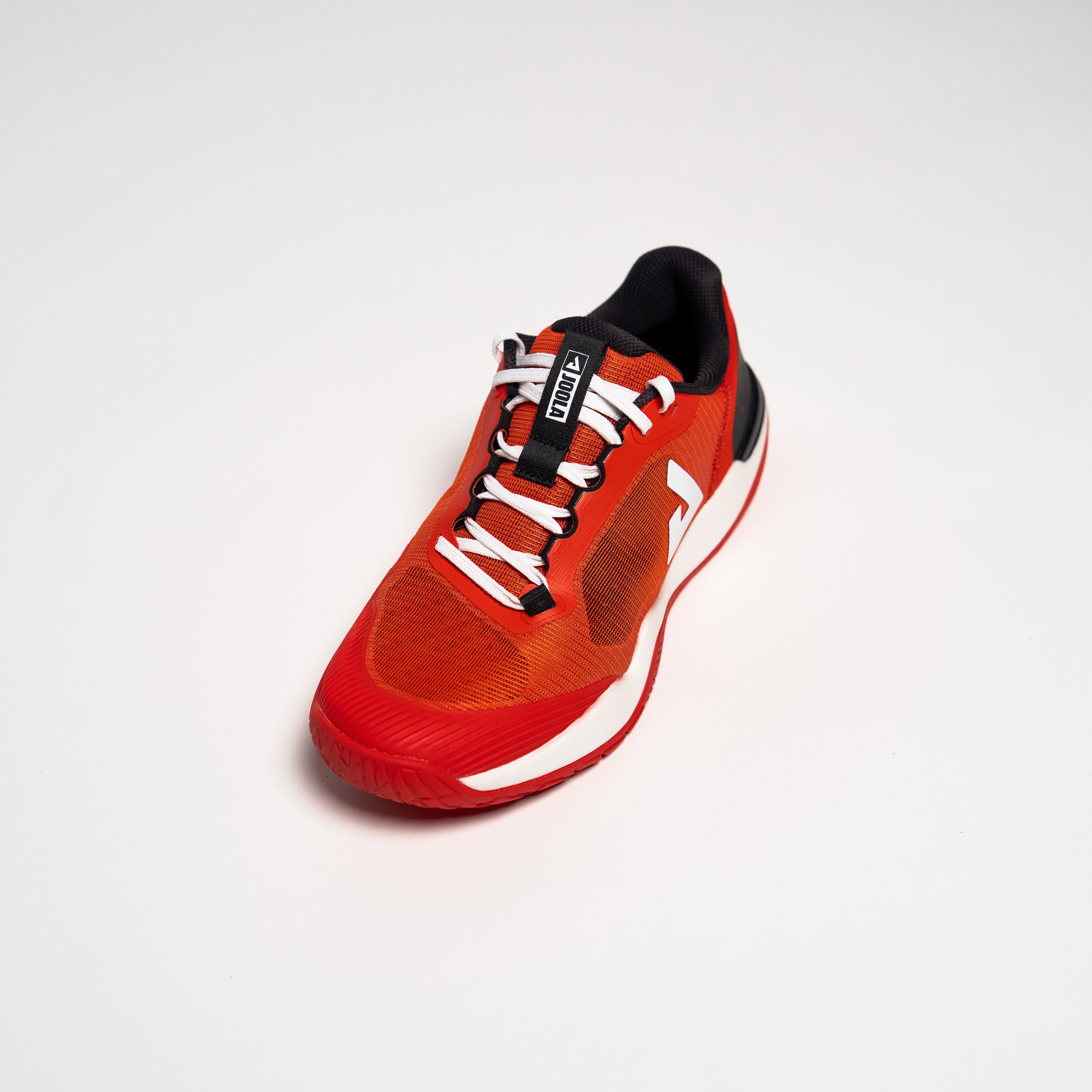 White background, product image of a JOOLA R4LLy red pickleball shoe.