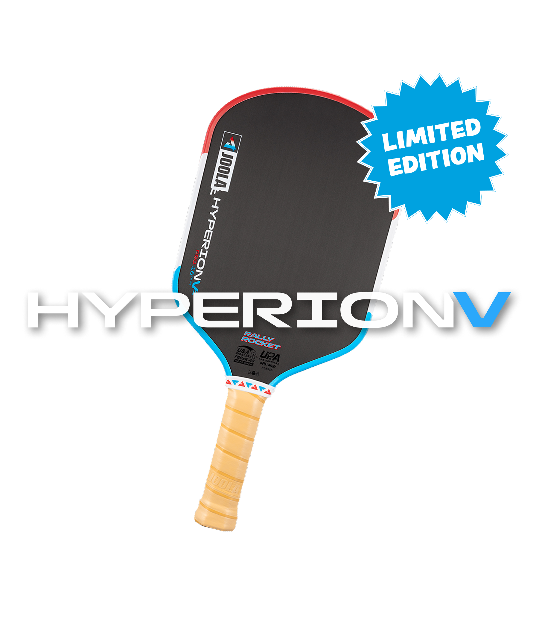 JOOLA Rally Rocket Pickleball paddle with 'Hyperion V' branding and 'Limited Edition' label on a white background